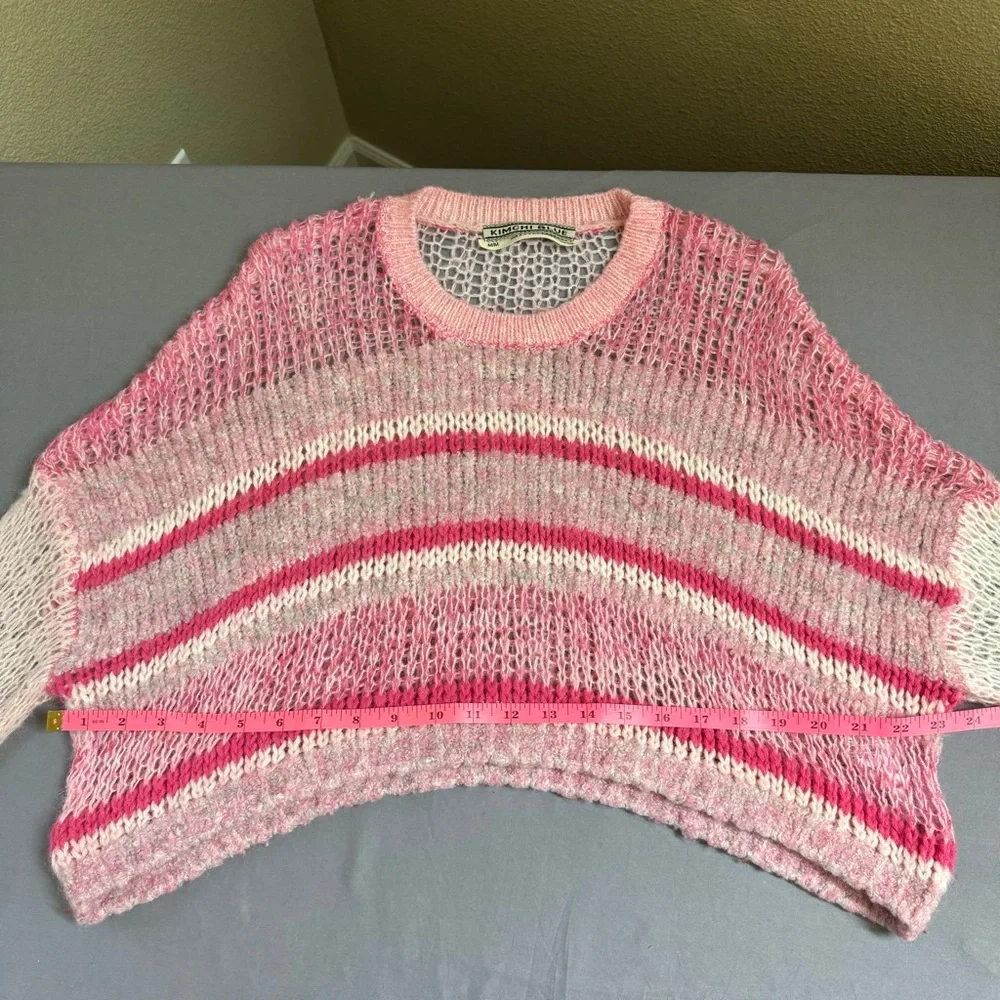 Kimchi Blue top women medium sheer lightweight striped cropped crewneck sweater